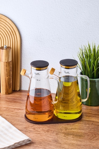 Gael Wood 2'li Akasya Kapaklı Ve Standlı Cam Yağdanlık-sirkelik 900 Ml Seffaf Şeffaf