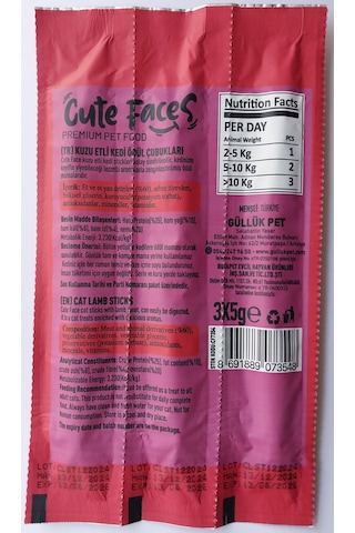 Cute Faces Kuzu Etli Kedi Cat Sticks Lamb Ödül Çubukları 8 x 3'lü