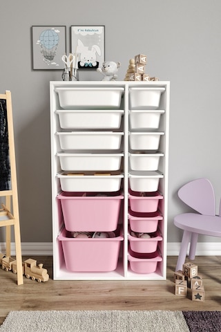 %100 Mdf - Xl Duo 16 Sepetli Oyuncak Dolabı Pembe