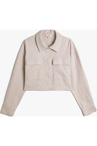 Koton Crop Ceket Kargo Cepli Keten Karışımlı Bej 4sak50001pw 4SAK50001PW063 Ekru