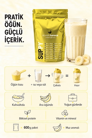 Suppy Smooth Banana Muzlu Proteinli Öğün Tozu 600 G Muz