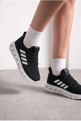 Nstil Unisex Spor Ayakkabı Şeritli Bağcıksız Hava Alan Ultra Rahat Hafif Taban Sneaker 125 SİYAH-BEYAZ
