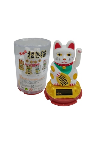 Maneki Neko El Sallayan Şans Kedisi Beyaz Solar Güneş Enerjili 6x10cm No6gb