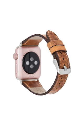Apple Uyumlu Watch Deri Kordon 38-40-41mm Slim G19 Taba