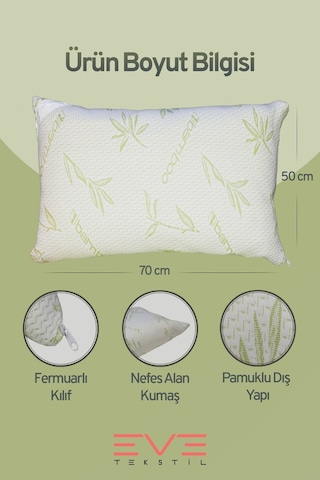 Eve Tekstil Bamboo Serisi Kılıflı Fermuarlı Yıkanabilir Antialerjik Silikon Elyaf Yastık 4'lü 50x70 CM 800 G Yeşil