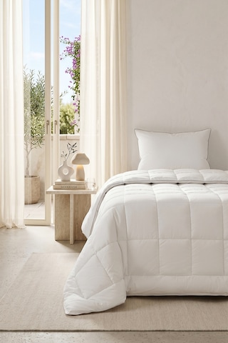 Ocean Home Textile Pamuk Saten Biyeli Mikrojel Tek Kişilik Yastık Yorgan Seti 1 Adet 155 X 215 / 1 Adet 50 X 70 Cm Beyaz