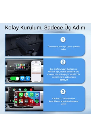 Mini 5 Pro Kablosuz Araç Adaptörü 2in1 Carplay & Android Auto
