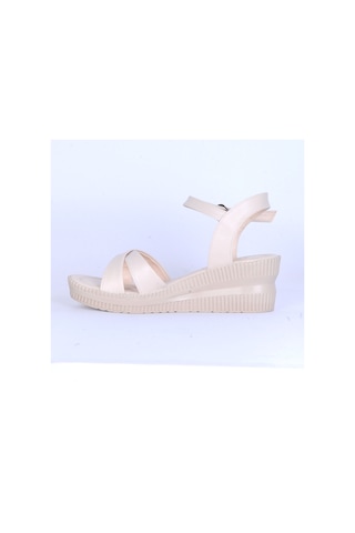 Moda Ayakkabı 151 Ortopedik Cilt 7cm Kadın Sandalet Ayakkabı Krem