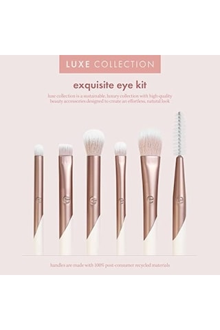 Ecotools Luxe Zarif Göz Makyajı Fırça Seti, Göz Farı, Eyeliner Ve Kaş Makyajı İçin, Profesyonel Göz Fırçası Seti, Çevre Dostu Makyaj Araçları, Sentetik Kıllar, Zulüm Ücretsiz Ve Vegan, 6 Parça Set