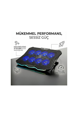Laptop Soğutma Standı 7 Kademeli Rgb Gaming Notebook Soğutucu, 9-17.3 İnç Uyumlu, 8 Fanlı Sessiz Profesyonel Soğutma Standı