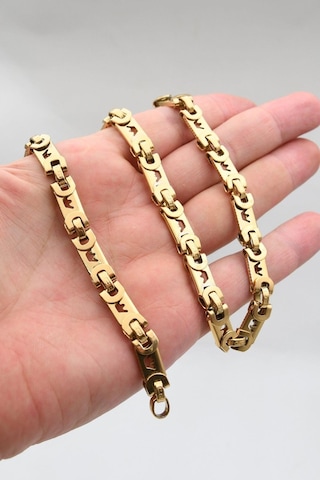 Paslanmaz Çelik Kral Model Erkek Kolye Zincir Ve Bileklik Set 8mm Altın Kaplama 902915