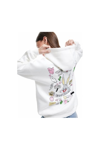Koton Bugs Bunny Lisanslı Arkası Baskılı Şardonlu Ekru Kadın Sweatshirt 6wal10159ık Ekru