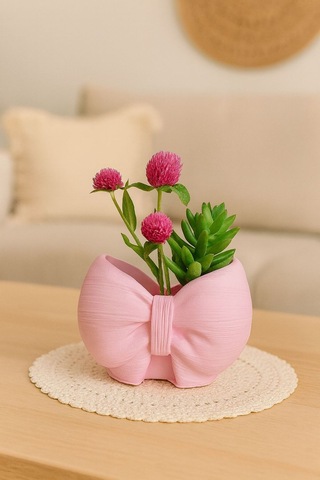 Fiyonk Desenli Dekoratif Kap - Pembe