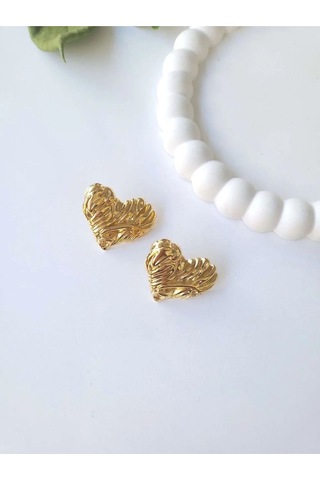 Çelik Gold Fashion Kalp Kadın Küpe Sevgililer Günü Hediyesi Altın