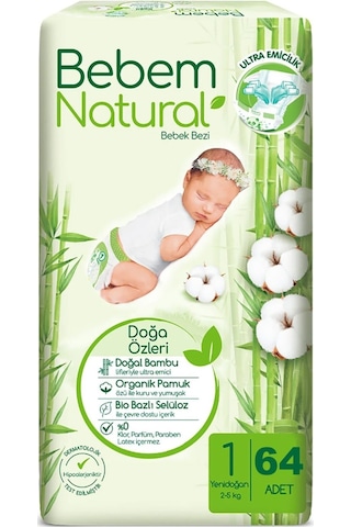 Bebem Natural Bebek Bezi 1 Numara 2 - 5 KG Yenidoğan Aylık Fırsat Paketi 192 Adet 3'lü
