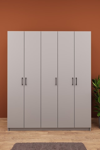 Asra Trend Vestiyer & Portmanto V-09 %100 MDF 5 Kapaklı Geniş Ayakkabılık Kül Gri