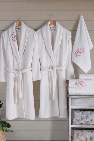 Newhome Mimoza 6 Parça Kutulu %100 Pamuk Aile Bornoz Seti Krem/krem Karışık