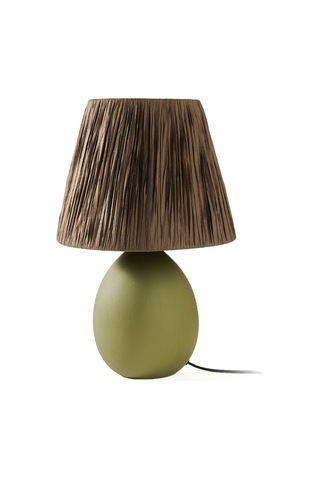 Hmyy Design Rond Seramik Abajur - Yeşil / Kahverengi - 37x24x24 Cm Çok Renkli