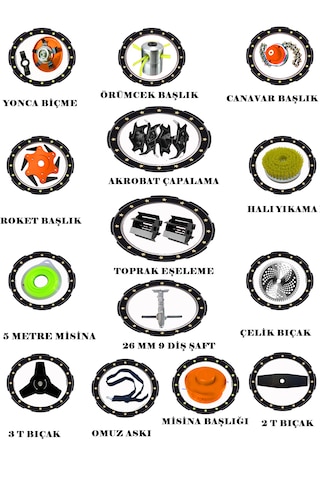 Eisenn German Waldkraft-15 9500 Pro Yan Tırpan + Akrobat Çapalama + Toprak Eşeleme 15 Parça Full Set