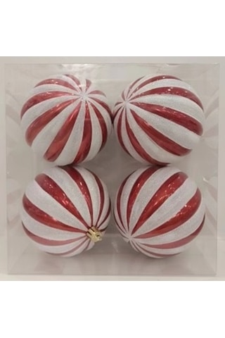 Yılbaşı Topu 8 Cm 4lü Kırmızı Beyaz Süs