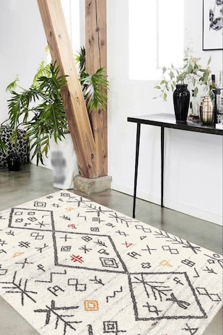 Decomia Home Dijital Kaymaz Yıkanabilir Etnik Salon Halısı Mutfak Halısı Koridor Halısı Halı Yolluk D4100