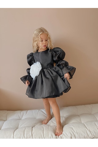 Linola Baby Kids Rose Siyah Şifon Kız Çocuk Parti Elbisesi Siyah