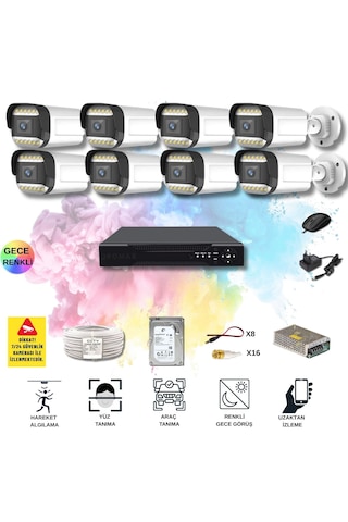 Qromax 8 Kameralı Set - Yapay Zeka Özellikli Gece Renkli Gösteren 5mp Sony Lensli 12 Warm Ledli Fullhd Güvenlik Kamerası Seti 312w-108