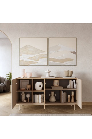 Robin Home Luka Konsol 3 Kapaklı Raflı Ahşap Ayaklı 150cm Kumsal-sepet Bej