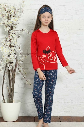 Alimer Kız Çocuk Bisiklet Yaka Uzun Kollu Pijama Takım Edy5157Uy