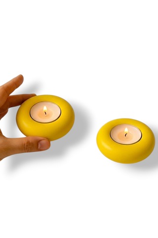 El Yapımı Taş Tozu Tealight Mumluk Dekoratif Mumluk Minimal Modern Ev Dekoru Renk Seçenekli Mumluk Sarı