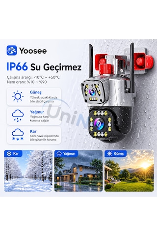 Uninet 5 Mp Çift Kameralı Wifi Güvenlik Kamerası Yüksek Sesli Alarm, 40 M Gece Görüşü Ve Döner Başlıklı Kamera