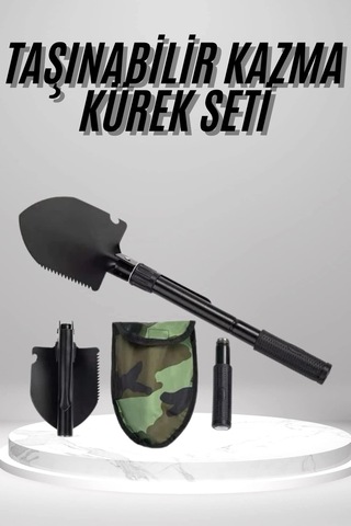 Mey İthalat Pusulalı Katlanabilen Portatif Çantalı Mini Kazma Kürek Seti