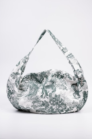 Fabric Craft Bag Omuz Çantası Yeşil Desenli Duck Kumaş Astarlı Fermuarlı 60x32 Cm Yeşil - Beyaz