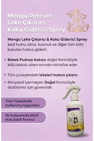 Kedi Kumu Ve Tuvaleti Koku Giderici - Bebek Pudrası Kokulu İdrar Ve Çişi Leke Çıkarıcı Sprey 250 Ml