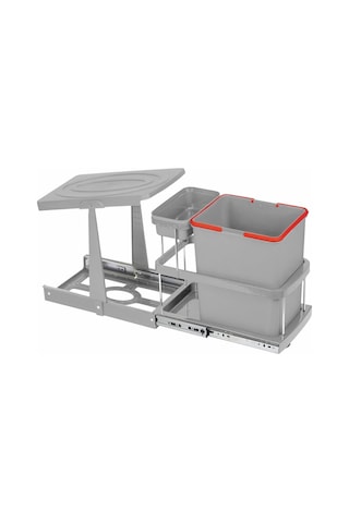 Çelik Ayna Teleskopik Raylı Dolap İçi Çöp Kovası+poşetlik 16+1 Litre Gri