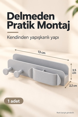 Kablo Düzenleyici Ve Telefon Şarj Standı Delmeden Yapışkanlı Askılı