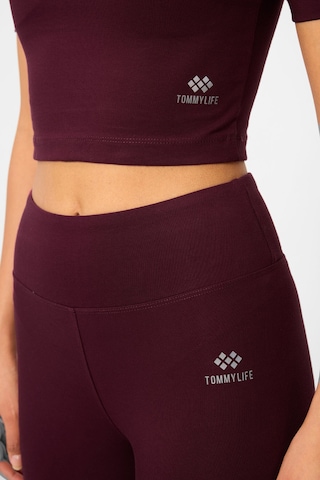 Tommylife Bordo Yüksek Bel Kapri-crop T-shirt Slim Fit Kadın Tayt Takım - 95285