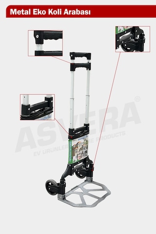 Asvera Eko Metal Koli Arabası 100 Kg Taşıma Kapasiteli Paket Arabası