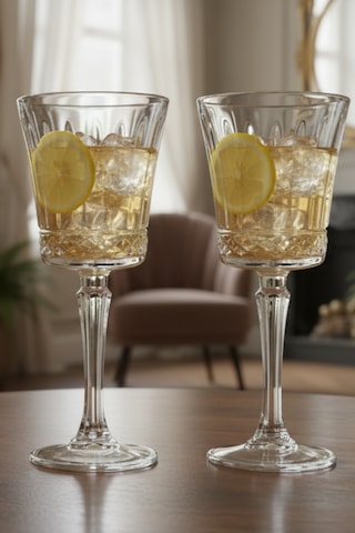 6 Kişilik Şık Tasarım Kristalize Desen Ayaklı Bardak Kadeh Takımı 300 Ml Beyaz