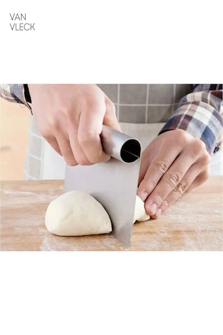 Paslanmaz Çelik Hamur Kesme Spatulası Ölçü İşaretli, Pasta Hamuru Kesici Ve Kazıyıcı Metalik Gri