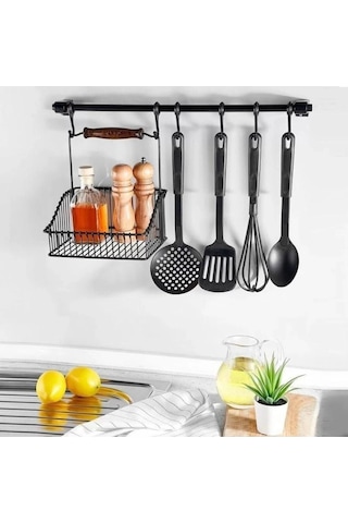 Luxe Retro Siyah Duvar Sepetli Askılık Çok Renkli