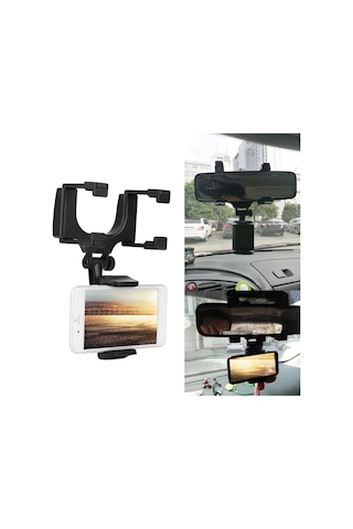 Kosona Araç Geribakış Aynası Telefon Tutucu: 360 Döner, 5-9cm Telefon/gps Uyumlu, Silikonla Koruyucu, Plastik Malzeme, Araç İçi Kolay Kurulum Diğer
