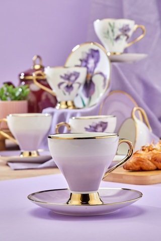 Cooker 6 Lı Lüks Yaldız Porselen Kahve Fincan Takımı Ckr3519 Mor