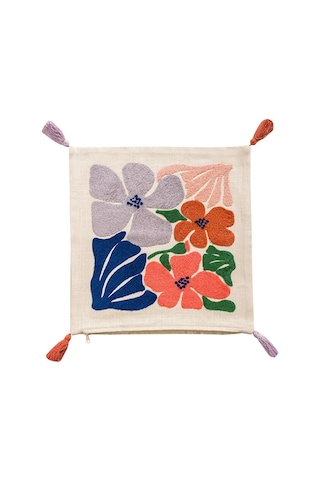 Lcw Home Bej Çiçek Nakışlı Püsküllü Kırlent Kılıfı 45x45 Cm