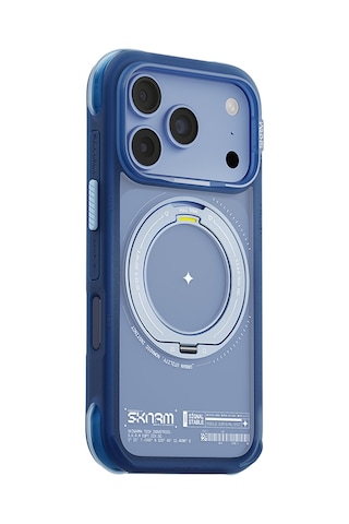 İphone 18 Pro Max Uyumlu Kılıf M-safe Özellikli Airbag Tasarımlı Standlı Skinarma Atlas Kapak Mavi