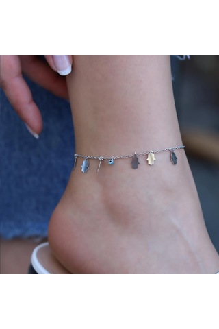 Fatma Ana Eli Figürlü Nazar Boncuklu Gümüş Halhal Gümüş