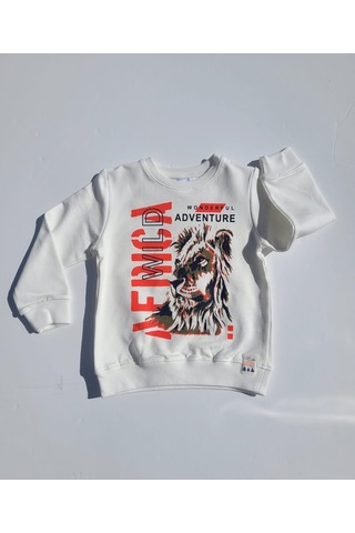Nk Kids Erkek Çocuk Pamuklu Aslan Baskılı Sweatshirt-11226-krem Krem