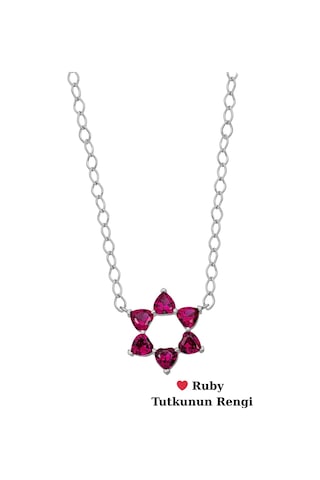 Aşkın Fısıltısı Mekik Zincir Gerdanlık Kolye Ruby Kalp Taşlı 925 Ayar Gümüş Gümüş
