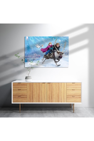 Cakasepetim Frozen Kar Taneleri Şehir Buz Geyik Kardan Adam Ahşap Mdf Tablo