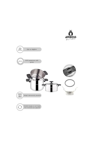 Cook Master 7 Parça Çok Fonksiyonlu Paslanmaz Çelik Buharlı Düdüklü Tencere Seti - Siyah Siyah